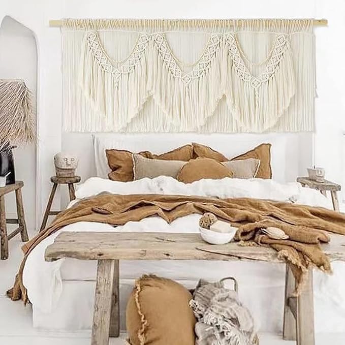 IOWER Macrame Wall Decor 75" W x 35" L Extra Large Macrame Wall Hanging Craftsmanship Boho Wall Decor