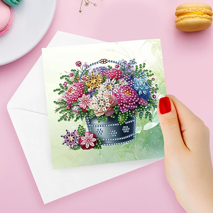 Ceitura 6Pcs DIY Flower Basket Diamond Art Painting Crafts Rhinestone Painting Making Greeting Card Making Kit Postcard for Holiday Christmas New Year Party Favors 11.81 * 5.91inch