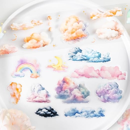 Cloud PET Tape Set, 6 Rolls Pre-Cut Sky Ephemera for Junk Journaling, Scrapbooking, Crafting, DIY Projects, Diaries, and Art Supplies