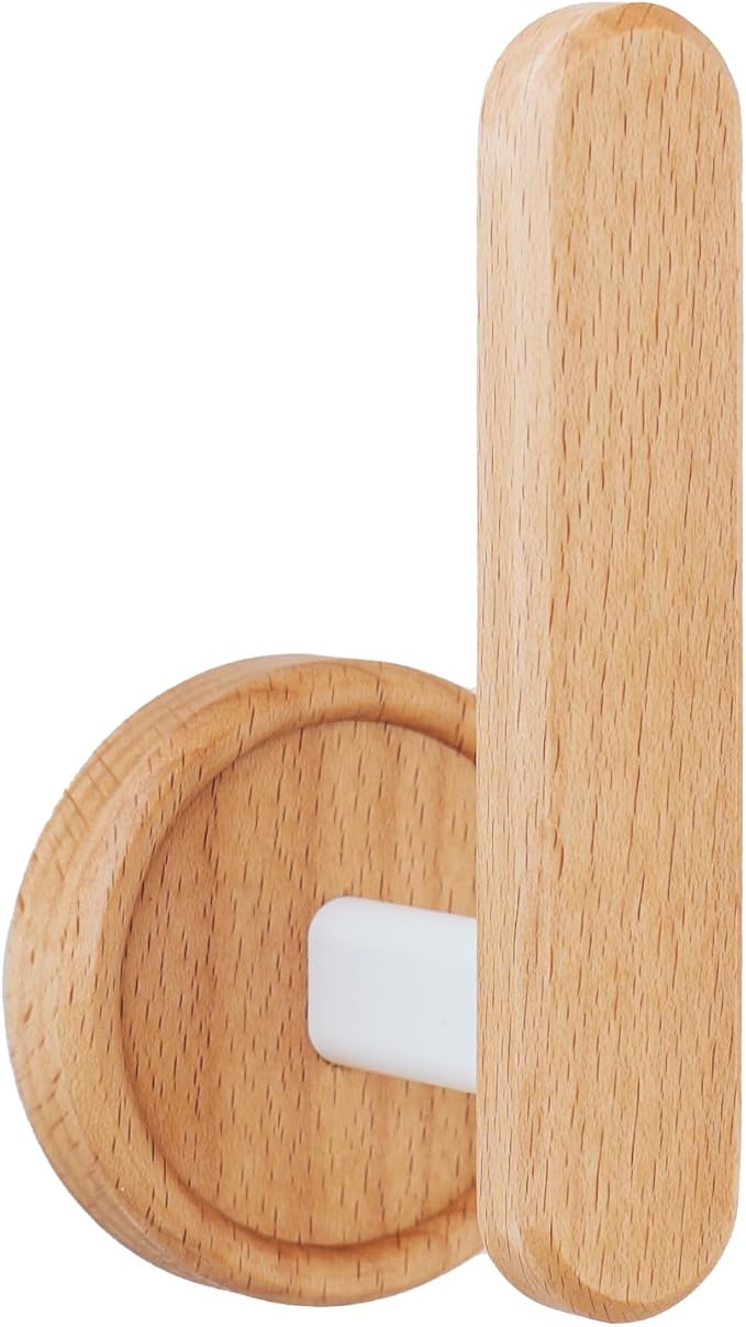 Wood Wall Hooks Adhesive Hooks Hair Hoop Holders Extended Natural Wooden Hooks for Hanging Hair Rings, Headbands, Scarves, Towels, Coat, Keys, Bags in Bathroom and Bedrooms (White Beech Wood)