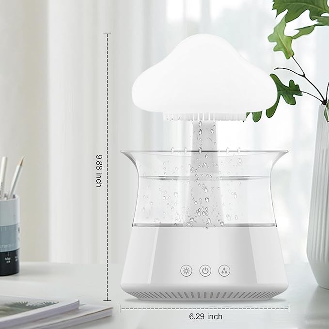 Rain Cloud Humidifier Water Drip - Mushroom Aroma Diffuser, Essential Oil Diffusers, 300ml White Noise Aromatherapy Diffusers with 7 Colors Cloud Lights for Home, Large Room, Office - White