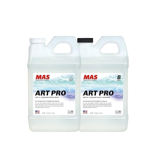 MAS Epoxies Art Pro Epoxy Clear Kit 1-Gallon (0.5-Gal Resin and 0.5-Gal Hardener) Low Viscosity and Enhanced UV Resistance, Ideal for Jewelry Making, Flower Preservation, and Other Resin Crafts