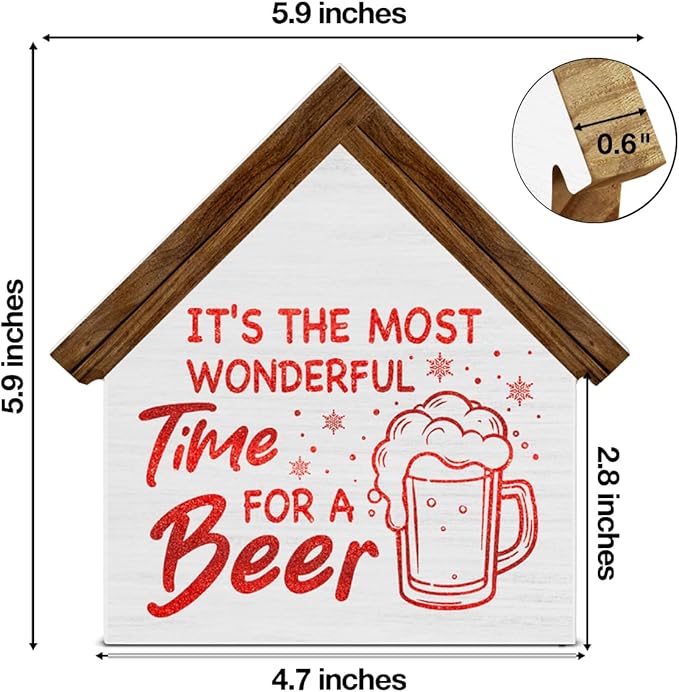 Christmas Bar Sign Decor, It's the Most Wonderful Time for a Beer House Shaped Wood Sign, Kitchen Home Bar Christmas Decorations