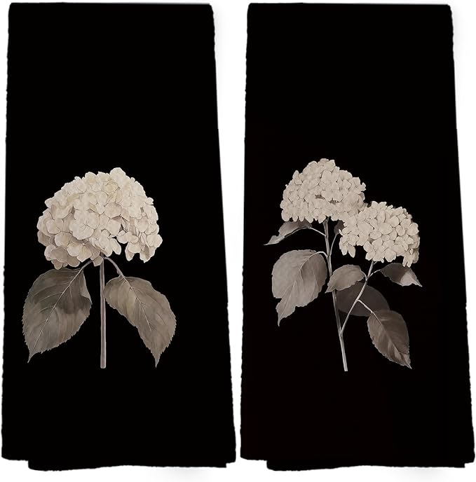 Vintage Hydrangea Floral Kitchen Dish Towels, Hydrangea Gifts for Women, Dark Cottagecore Flower Hand Towels Kitchen Tea Towels Decorations, 16x24inch Set of 2