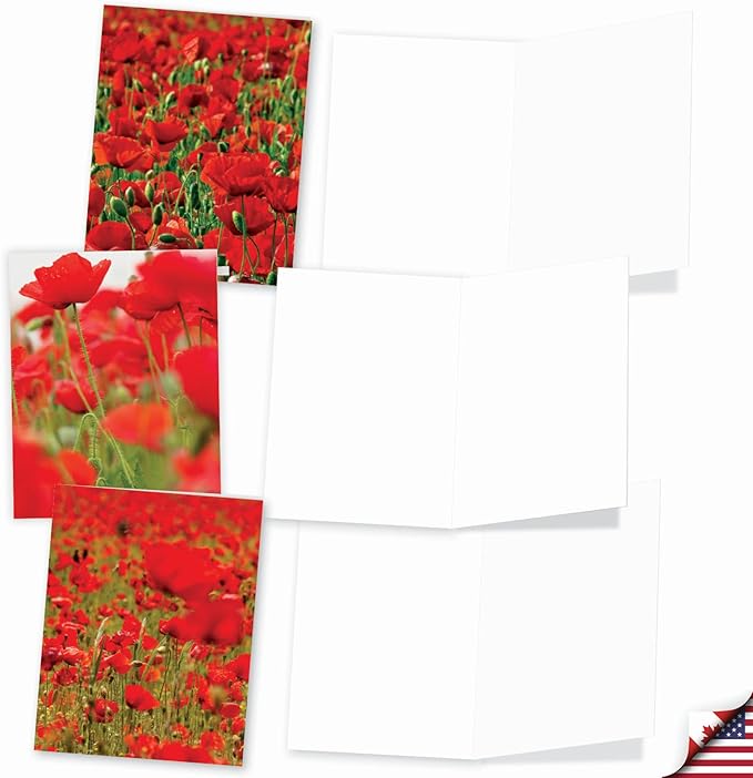 The Best Card Company - 10 Blank Note Cards with Flowers (4 x 5.12 Inch) - Floral Notecards, All Occasion Boxed Assortment - Poppy Love M2019