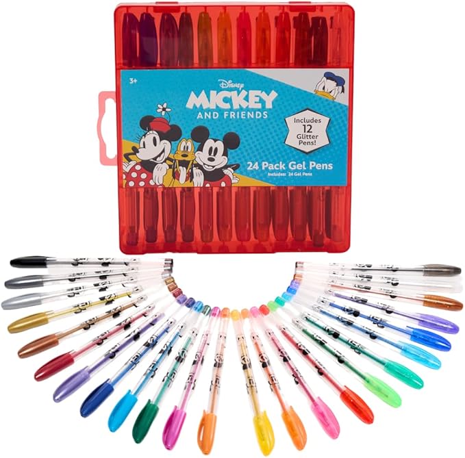 Disney Mickey and Friends Gel Pens Set for Kids, 24 Pack with Glitter Gel Pens, Cute Pens for Boys and Girls – Mickey Mouse, Minnie Mouse, & Donald Duck