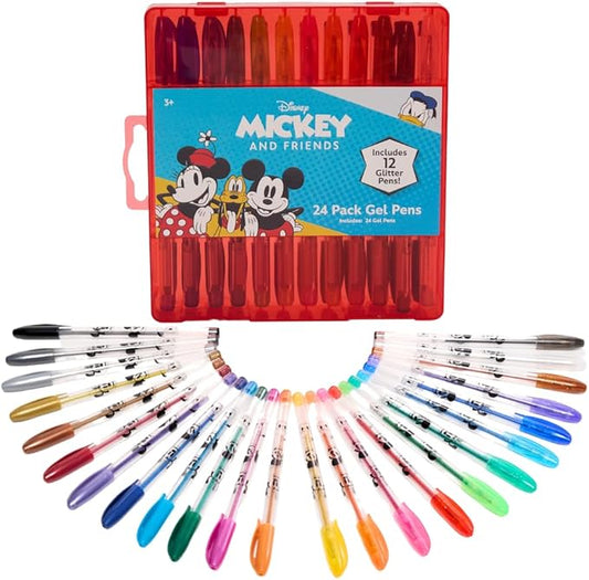 Disney Mickey and Friends Gel Pens Set for Kids, 24 Pack with Glitter Gel Pens, Cute Pens for Boys and Girls – Mickey Mouse, Minnie Mouse, & Donald Duck