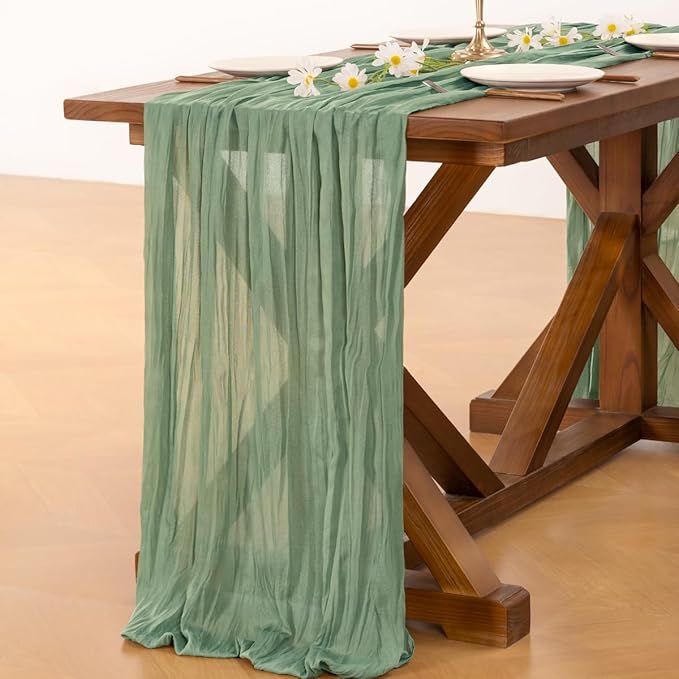 Socomi 15pcs Sage Green Cheesecloth Table Runner Fall Thanksgiving Boho Rustic Gauze 120 inch 10FT Cheese Cloth Runner for Wedding Party Baby Shower Home Decor Holiday Decorations