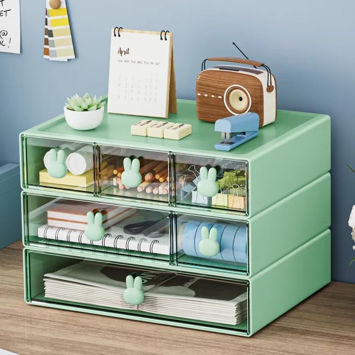 Marbrasse Desk Organizer with 6 Drawers, 3 Tier Stackable Storage Drawers Plastic Makeup Storage, Office Organizers and Storage, Desk Storage Box for Office, School, Home Green by Marbrasse
