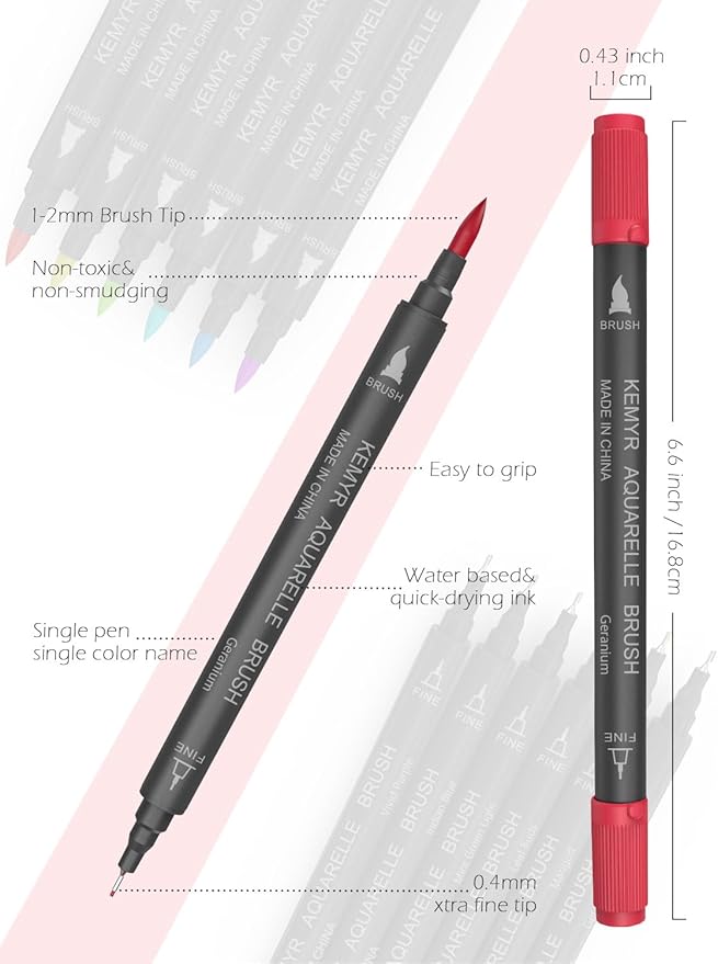 Markers for Adult Coloring Books: 80 Color Dual Tip Fine & Brush Pens - Water-Based Coloring Marker for Adults Drawing Sketching Bullet Journal Writing Lettering No bleeding