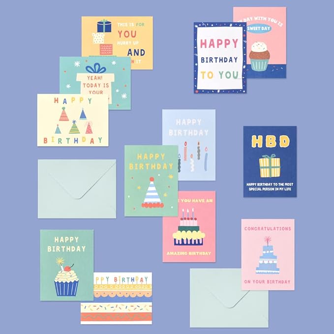 Monolike Day-by-day Card, Pop pop birthday Ver.1 - Mix 36 Mini Single cards, 36 envelopes, 36 stickers Package