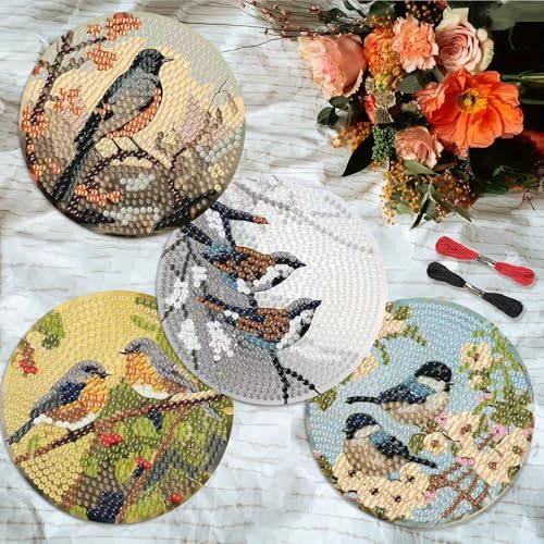 Clendo 8 PCS Bird Diamond Art Coaster Kits with Holder - Vintage Diamond Painting for Adults Beginners - 5D Gem Art Dots Paintings with Cork Pads - Crafts Supplies - Image 2