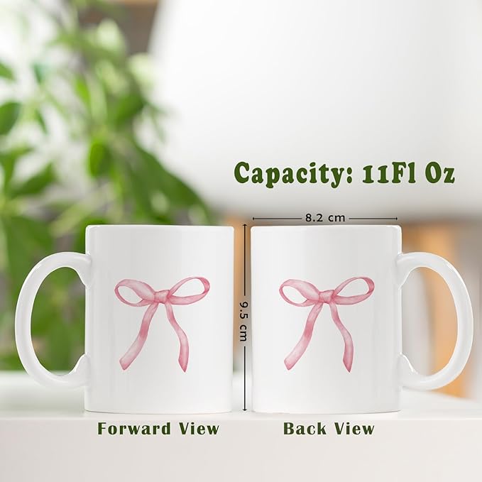 Pink Bow Coffee Mug, Cute Girly Ceramic Coffee Mugs Gifts for Women Girls, Preppy Coquette Ceramic Cup, 11oz White