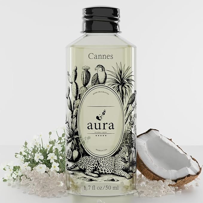 A U R A - Cannes Fragrance Oil for Waterless Scent Diffuser - Inspired by D.ior-Eden-ROC | (1.7 fl oz, 50 ml) Pure Essential Oil Blends for Aromatherapy Diffuser & Hotel Collection Oil Diffuser