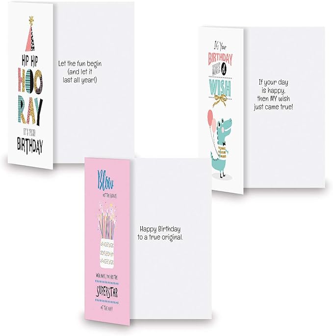 Current Simple Wishes Happy Birthday Greeting Card Set - Value Pack of 20 Cards With White Envelopes, 10 Designs, Large 5" x 7" Assortment