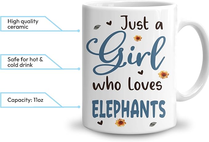 Hyturtle Personalized Elephant Coffee Mug - Just A Girl Who Loves Elephants - Custom Name Cup for Animal Lover Women - Ceramic 11oz-15oz