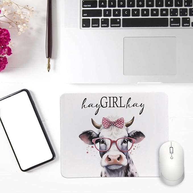 Rusenbao Cow Mouse Pad for Desk, Cow Gifts for Women, Non-Slip Rubber Base Mouse Pads for Wireless Mouse, Computers, Laptop, Office, 9.5x7.9 Inch