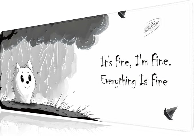 Cute Mouse Pads for Desk, Large Non-Slip Rubber Base Mousepad, Keyboard Mat Mouse Mat Desk Pad with Stitched Edges, It's Fine I'm Fine Extended Desk Protector for Home Office 31.5x11.8inch