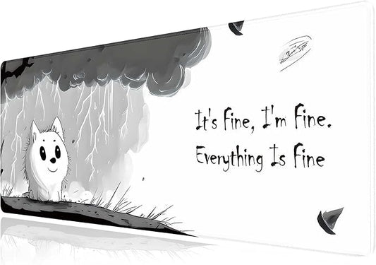 Cute Mouse Pads for Desk, Large Non-Slip Rubber Base Mousepad, Keyboard Mat Mouse Mat Desk Pad with Stitched Edges, It's Fine I'm Fine Extended Desk Protector for Home Office 31.5x11.8inch