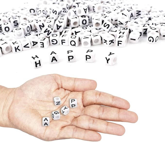 Augshy 500PCS White Letter Beads for Bracelets Making, Alphabet Beads for Bracelets Making (6 mm)