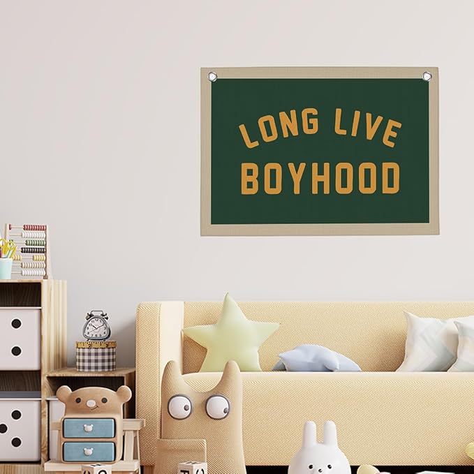 Green Long Live Boyhood Boys Room Playroom Wall Decor Vintage Sports Decor for Nursery Playroom Kids Bedroom Dorm Toddler Decorations 22x28 Inch