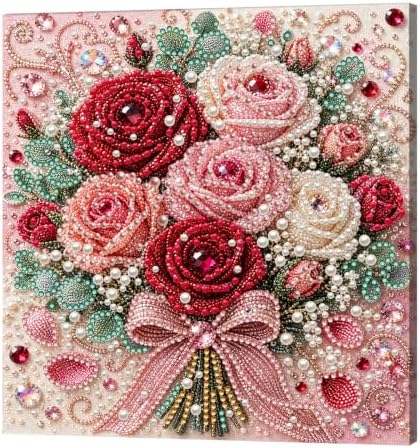 DIY Pearl Painting Kit for Adults, Rose Flower Gem Art with Wood Frame, 20x20cm Pearl Diamond Craft, Floral Wall Decor Gift for Women, Beginners Relaxing Hobby Kit by Unknown