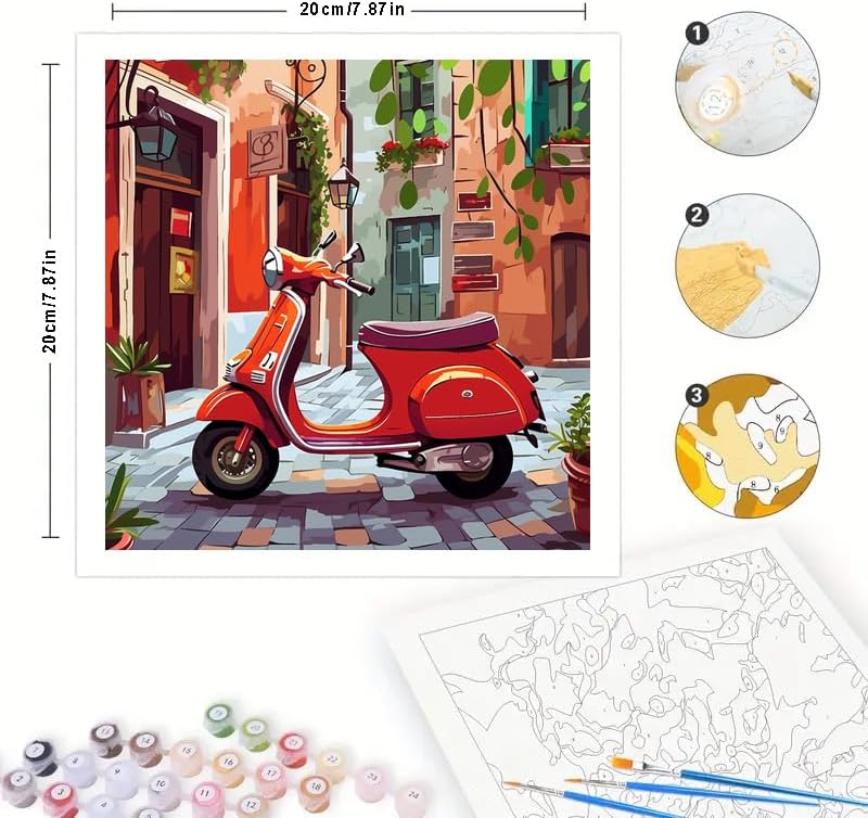 TAOPAOLAB Italian Street Digital Painting Kit for Adults - DIY Red Scooter Scene Oil Painting on Canvas 7.87x7.87In, Framed Acrylic Paint Kit, Good for Beginners, Home Decor or Gift Artwork - Image 2
