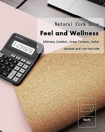 YSAGi Double-Sided Desk Pad, Leather Desk Mat, Eco Cork Desk Pad Protector, Large Mouse Pad for Desk, Waterproof Desk Blotter Pad, Desk Writing Pad for Office Work/Home(23.6"x13.7",Pink+Cork) - Image 3