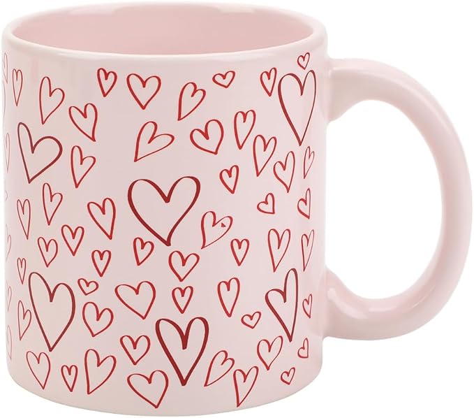 Bioworld Hearts Pink 16 Oz Ceramic Mug