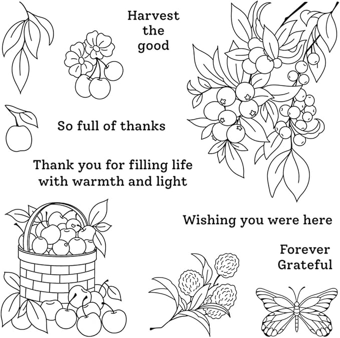 Harvest Season Fruit Basket Stamps and Cutting Dies for Card Making DIY Transparent Silicone Clear Stamp and Metal Die Cuts Sets for Scrapbooking Paper Greeting Cards Decor Seals Craft Supplies