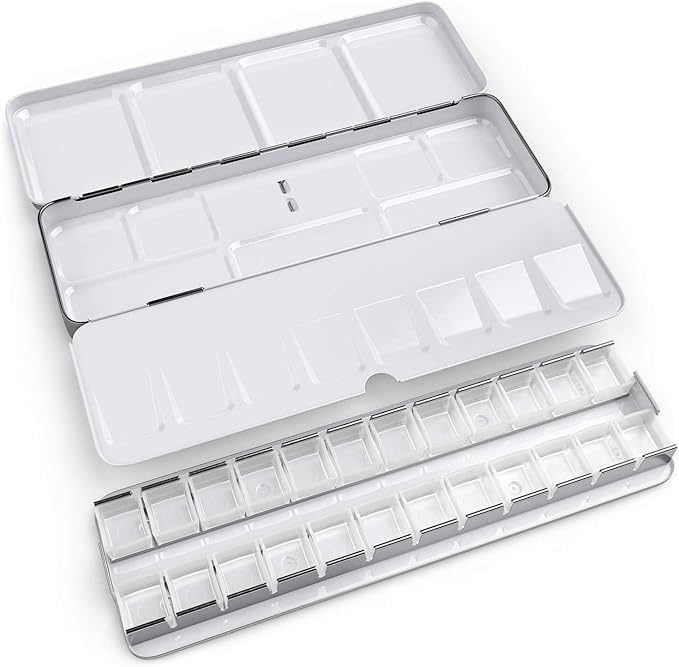 ARTEZA Empty Watercolor Palette Tin, 24 Half Pans, Customizable Portable Empty Half Pans for Watercolor Paints