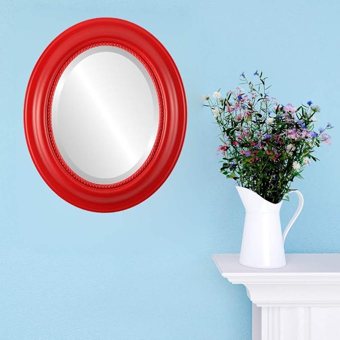 OVALCREST Oval Beveled Wall Mirror for Home Decor - Heritage Style - Holiday Red - 17x21 Outside Dimensions