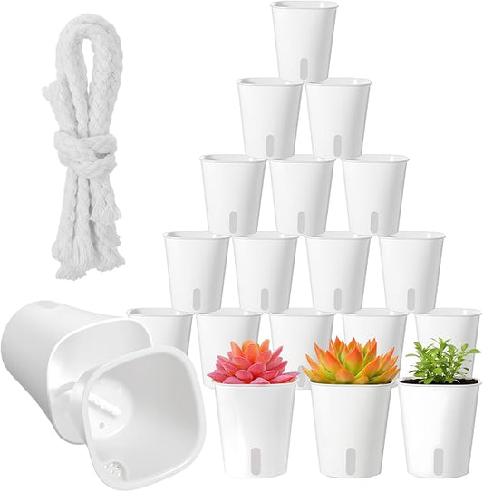 20 Pack 3 Inch Self Watering Pots for Indoor Plants Small White Plastic Planter Garden Hydroponic Flower Pots with Level Indicator Vents for House Plants, Flowers Violets Ocean Spider Plant