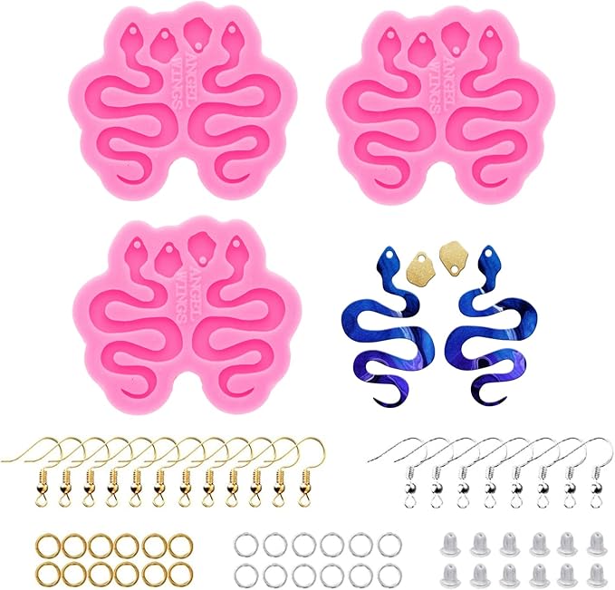 shining queen 103Pcs Snake Shape Resin Earring Mold Silicone Resin Jewelry Molds 3 Pair Epoxy Resin Casting Molds for Women Earring Crafts Including 100 Earring Accessories DIY Necklace Pendant