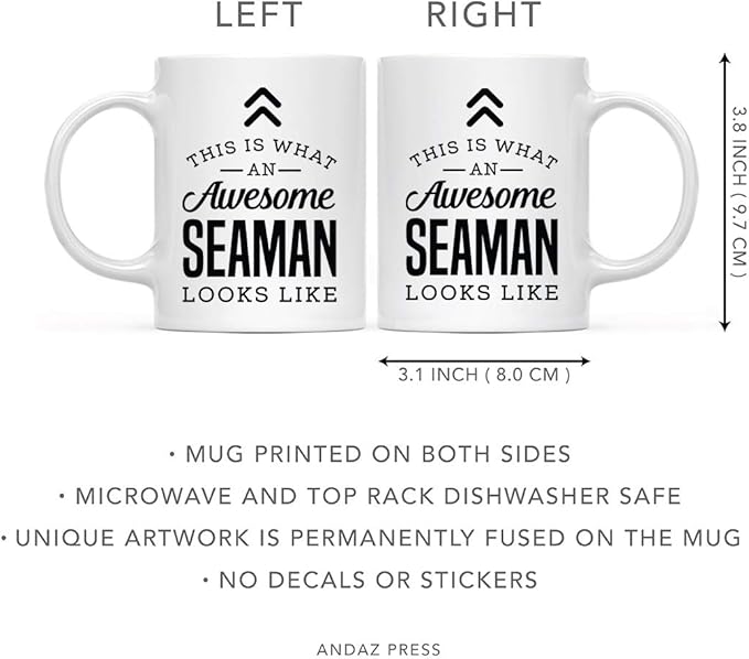Andaz Press 11oz. Ceramic Coffee Tea Mug Thank You Gift, This is What an Awesome Seaman Looks Like, 1-Pack, Birthday Christmas Gift Ideas Coworker Him Her, Includes Gift Box