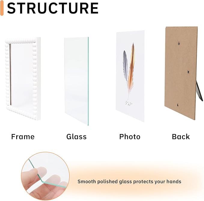 4x6 Picture Frame Set of 4, White Beaded Photo Frames Display Pictures 4x6 without Mat, Multi Photo Frames Collage for Wall or Tabletop Decor
