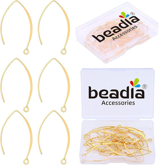 18K Gold Plated Earring Hooks U Shape 15x38mm 20pcs for Jewelry Making Findings