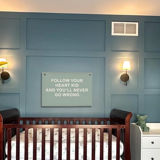 Boy Nursery Decor, Inspirational Wall Decor Hanging Linen Banner,Playroom Navy Blue Motivational Wall Flag for Kids Boys Room Playroom Nursery Wall Art, 20x30 Inch