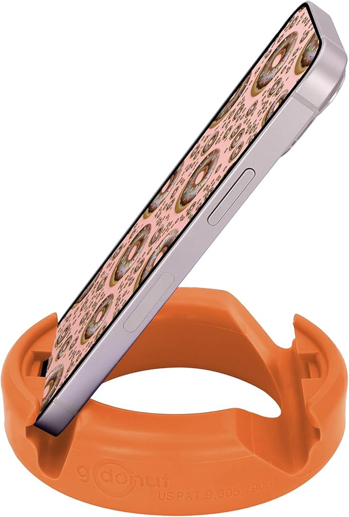 GoDonut – Phone Stand Original – Cell Phone Holder + Tablet Stand Desk Organizer – Compatible with Tablet, iPhone 17 16 15 14 Pro Max, Android & Most Smartphones - Orange