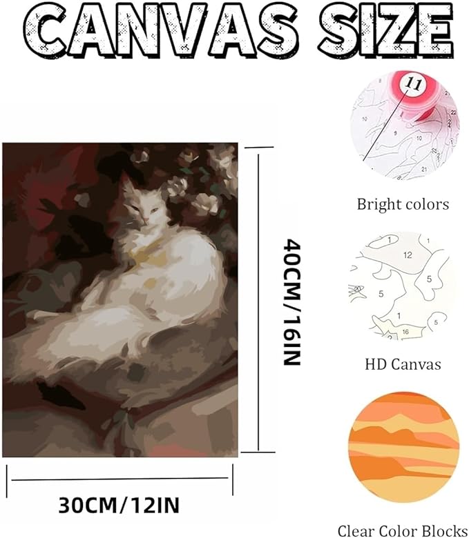 Mosaflare Paint by Numbers for Adults Beginner, Lazy Cat Adult Paint by Number Kits on Canvas, DIY Acrylic Oil Easy Painting by Numbers for Home Wall Decor 12X16 inch (Without Frame)