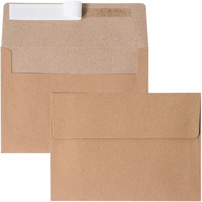 Keketer A4 Kraft 4x6 Envelopes 70 Pack Self - Seal, for 4x6 Cards, Weddings, Invitations, Baby Shower 4.25 x 6.25 Inches