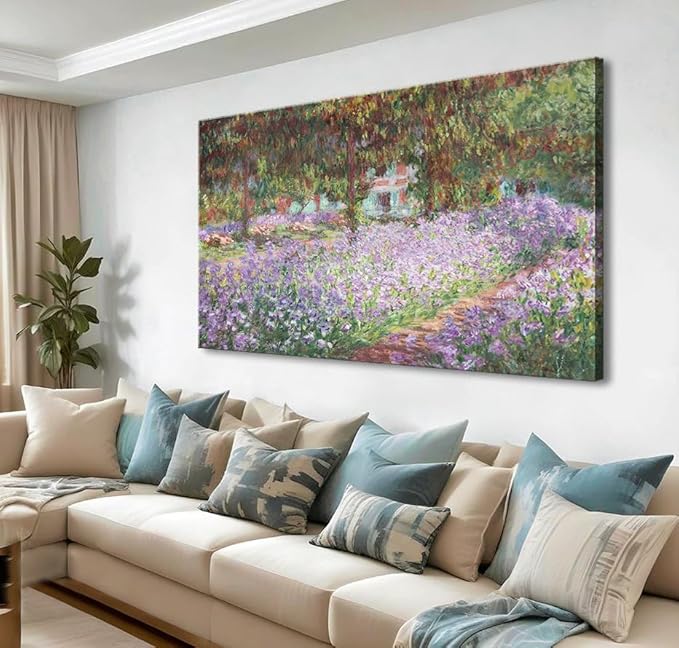 Irises in Monet's Garden, 1900 by Claude Monet Canvas Wall Art Decor Framed Famous Painting Print for Bathroom Bedroom Wall Decoration 32"x48"