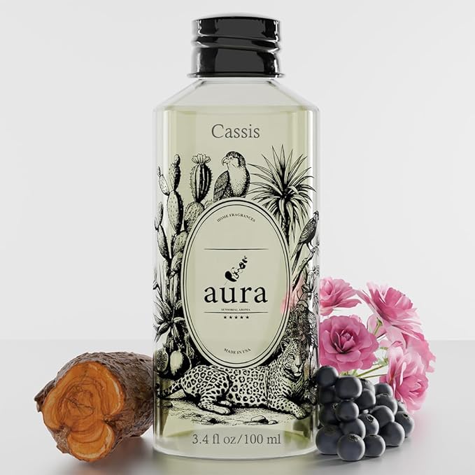 A U R A - Cassis Fragrance Oil for Waterless Scent Diffuser - Inspired by Diptyque L’Ombre Dans l’Eau | 3.4 fl oz / 120 ml Essential Oil Blend for Aromatherapy & Hotel Collection Diffuser