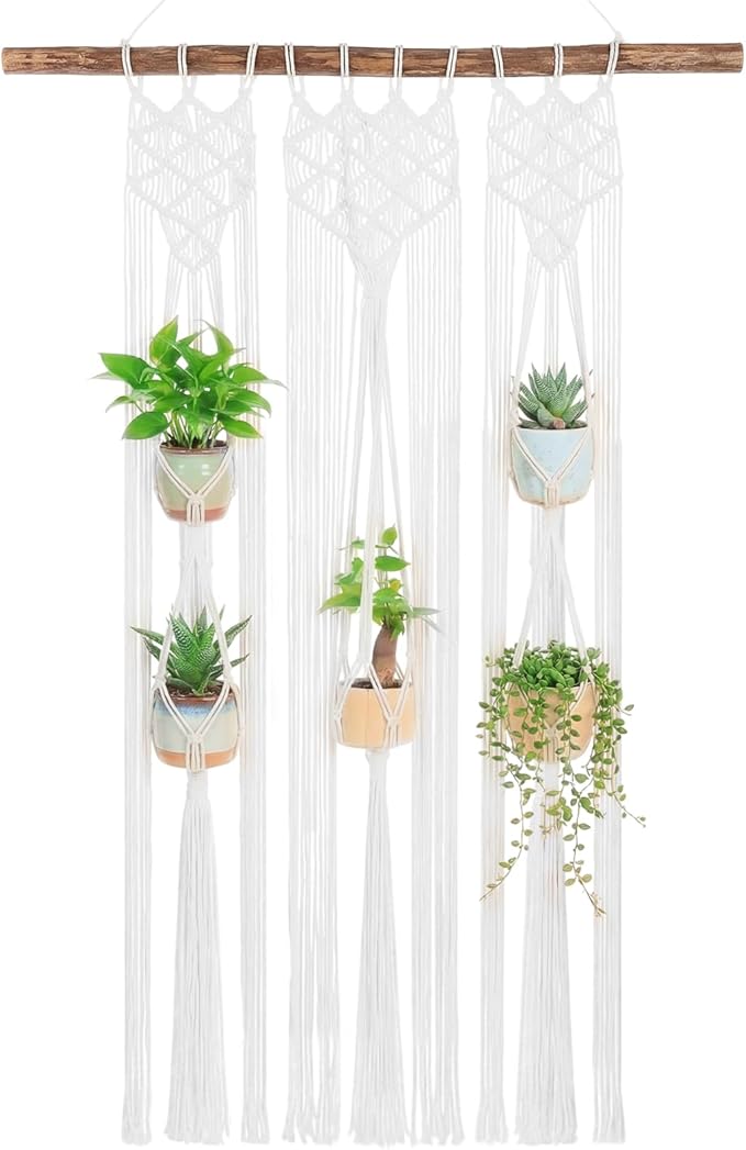 Thyle Macrame Plant Hanger Indoor Woven Boho Rope Decorative Flower Pot Hanging Holder Bohemian Plants Floating Shelves Decor Organizer for Bathroom Bedroom Wall Display Spring Gift (Excluding Pole)
