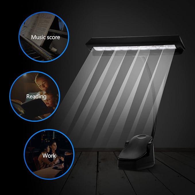 Jeffergarden Portable Flexible Clips On LED Desk Light, Plastic Music Stand Lamp with 9 Bright LEDs and Adjustable Arm for Reading and Performance
