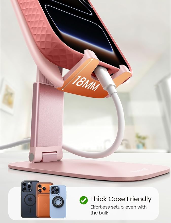 Lamicall Ultra-Thin Pink Phone Holder - Stocking Stuffers for Teens Girls Boys Adults Women Men, Gifts for Christmas, Rose Gold Pink Cell Phone Holder, Office Decor for Women, for iPhone, 4-8'' Phone