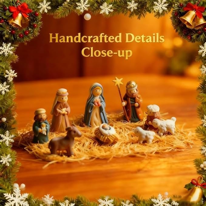 Mini Christmas Nativity Set in a Tin Box, Handcrafted Pocket Bethlehem Scene, Portable Holy Family Display, Small Religious Ornament, for Desk, Shelf, Office