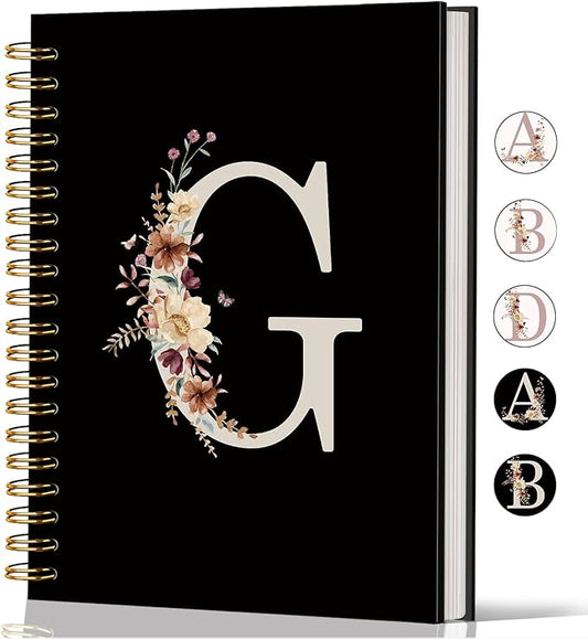 Lacama Black Initial Letter G School Notebook Journal, Cute Wildflower Personalized Spiral Notebook, School Supplies, Customized Monogrammed Gifts, Birthday Gifts for Women, Office Supplies