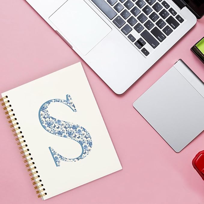 Blue Cute Initial Notebook Journal Diary Libretas Escolares S, Cute Preppy Personalized Notebook Gifts for Women Teen Girls Kids,Preppy Blue Aesthetic School Supplies for Girls 5.5x8.3