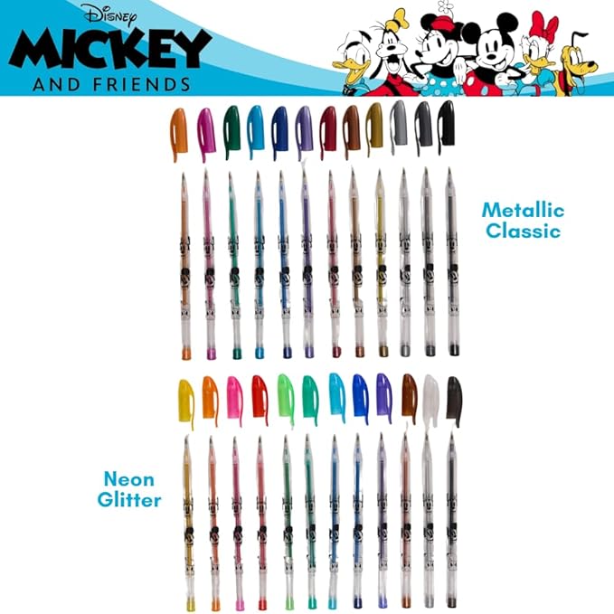 Disney Mickey and Friends Gel Pens Set for Kids, 24 Pack with Glitter Gel Pens, Cute Pens for Boys and Girls – Mickey Mouse, Minnie Mouse, & Donald Duck